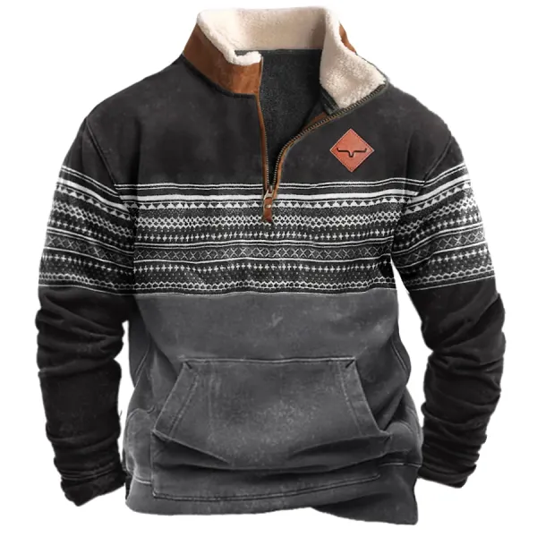 Men's Vintage Western Ethnic Style Zipper Stand Collar Sweatshirt - Blaroken.com 