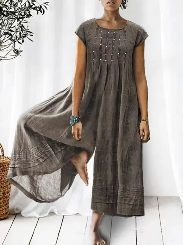 Loose Solid Round Neck Short Sleeves Jumpsuits - Hoplady.chimpone.com 