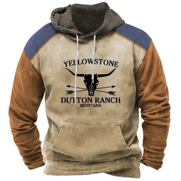 Men's Hoodie Vintage Yellowstone Pocket Long Sleeve Plus Size Colorblock Daily Tops Khaki - Anurvogel.com 