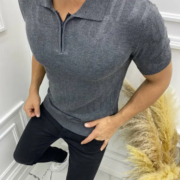 Men's Summer Thin Lapel Short-sleeved Knitted Polo Shirt - Keymimi.com 