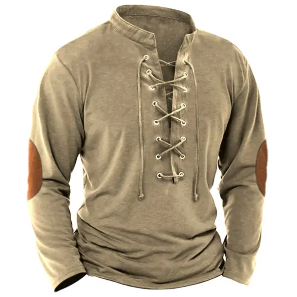 Plus Size Men's Retro Lace Up Casual T-Shirt - Cotosen.com