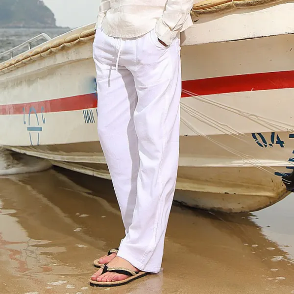 Men's Solid Color Casual Breathable Linen Multi Pocket Trousers - Mobivivi.com 