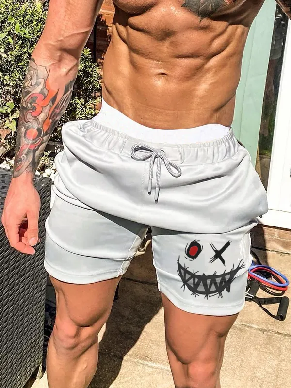 Men's Fashion Smiley Print Casual Slim Fit Shorts - Sunshinetip.com 
