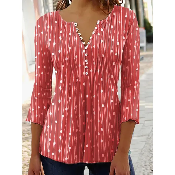 Round Neck Loose Striped Three Quarter Sleeve T-Shirt - Chrisitina.com 