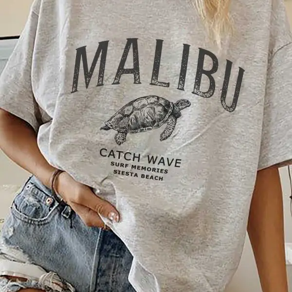 Women's Malibu Turtle Print Loose T-Shirt - Elementnice.com 