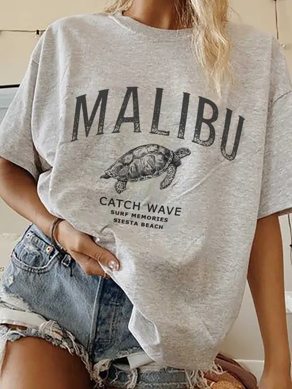 Women's Malibu Turtle Print Loose T-Shirt - Menbarn.com 