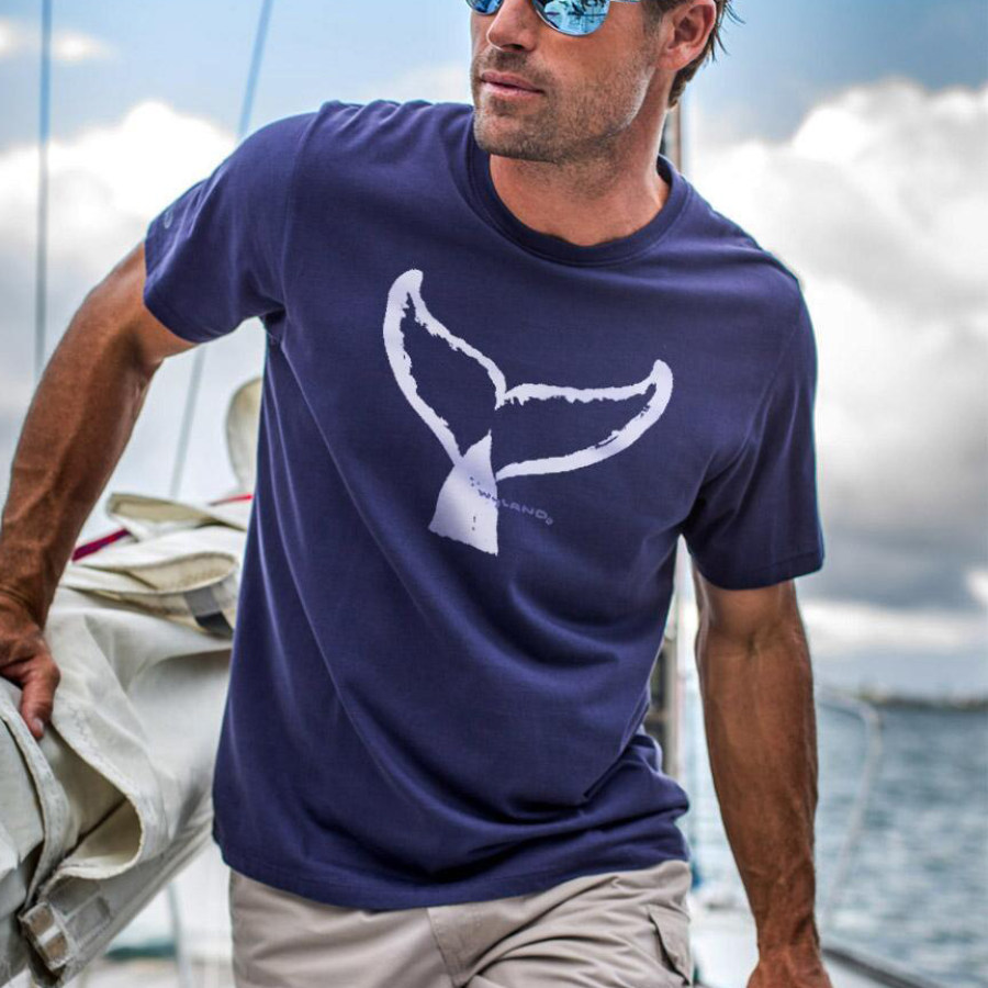 

Wyland Whale Tail Brushed Indigo Short Sleeve Crew Neck T-Shirt