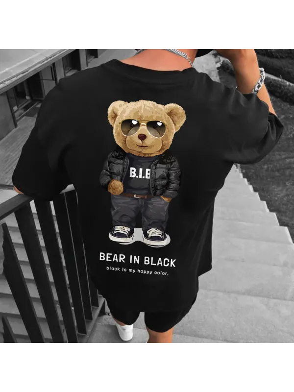 Teddy Bear Print Fashion Casual Oversized Men's T-Shirt - Spiretime.com 
