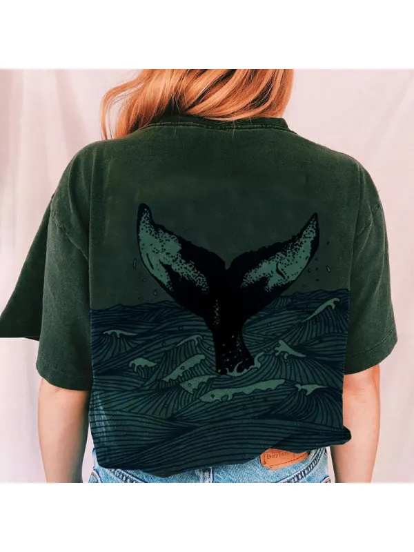 Summer Retro Surf Marine Life Printed Casual Tee - Ootdmw.com 