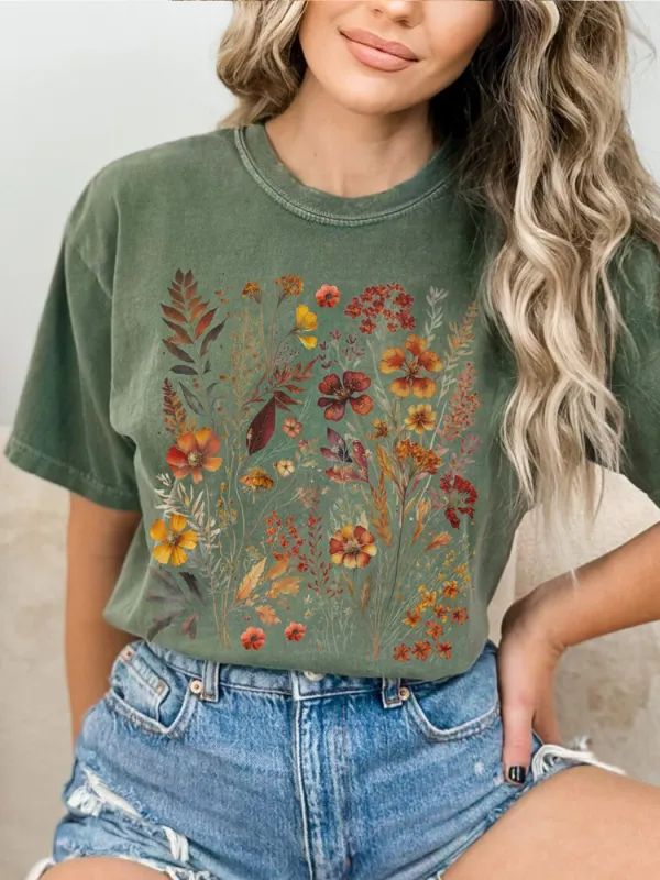 Floral Pattern T-shirt - Realyiyishop.com 