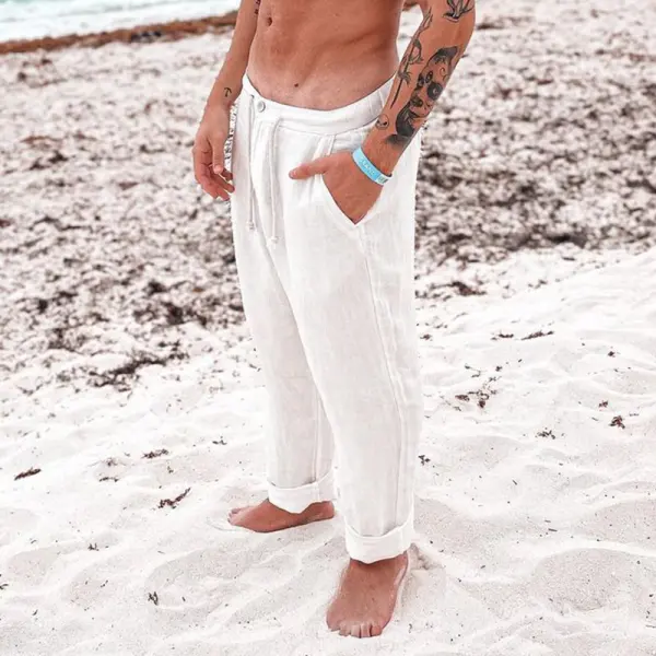 Beach Casual Loose Drawstring Cotton Pants - Kalesafe.com 