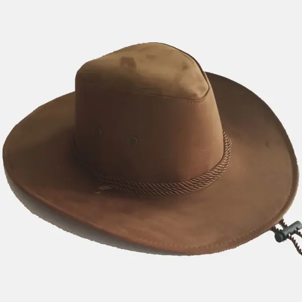 Men's Wide Brim Suede Western Rope Rider Cowboy Hat - Burstarsunshine.com 
