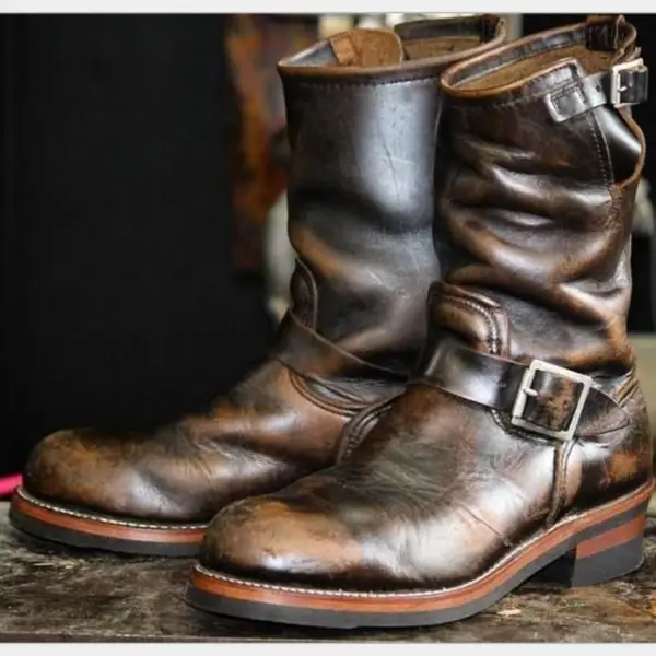 Men's Outdoor Retro Vntage Belt Buckle Low Heel PU Boots - Rabclub.com 