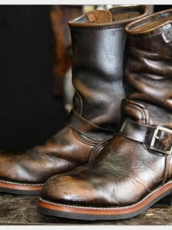 Men's Outdoor Retro Vntage Belt Buckle Low Heel PU Boots - Simplyion.com 