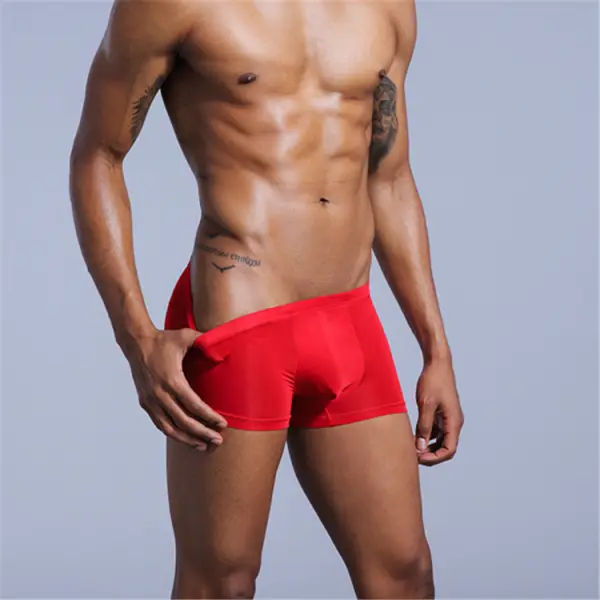 Men's Underwear Nylon Ice Silk Double-layer Large Bag Translucent Elastic Sexy Comfortable Boxer Pants - Keymimi.com 