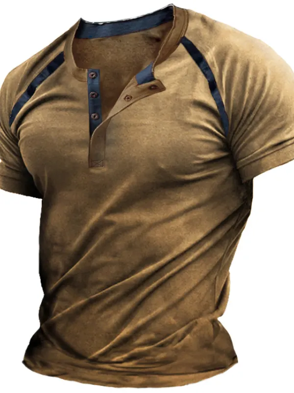 Men's Vintage Short Sleeve Equilibrium Henley - Wantbright.com 