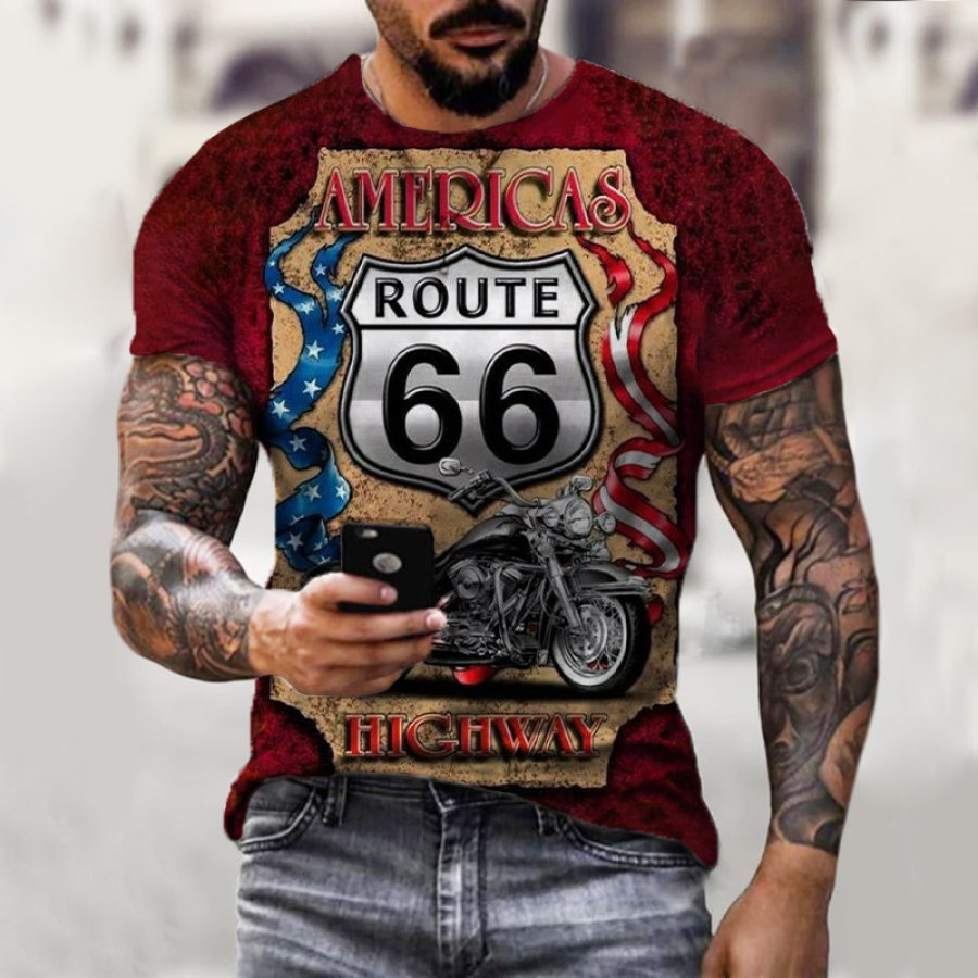 

Men's Vintage Route 66 Print T-Shirt