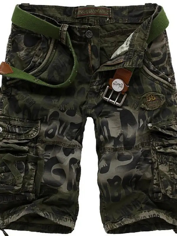 Men's Multi Pocket Distressed Washed Vintage Camo Cargo Pants - Wantbright.com 