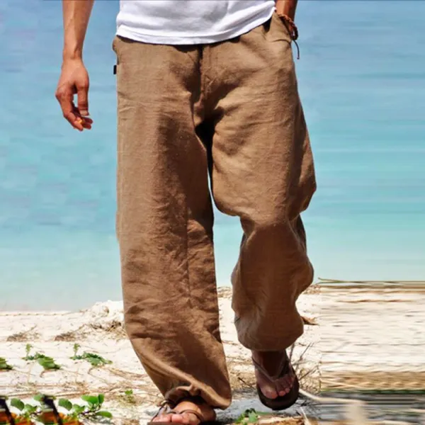 Men's Linen Elastic Waist Breathable Elastic Foot Casual Pants - Salolist.com 