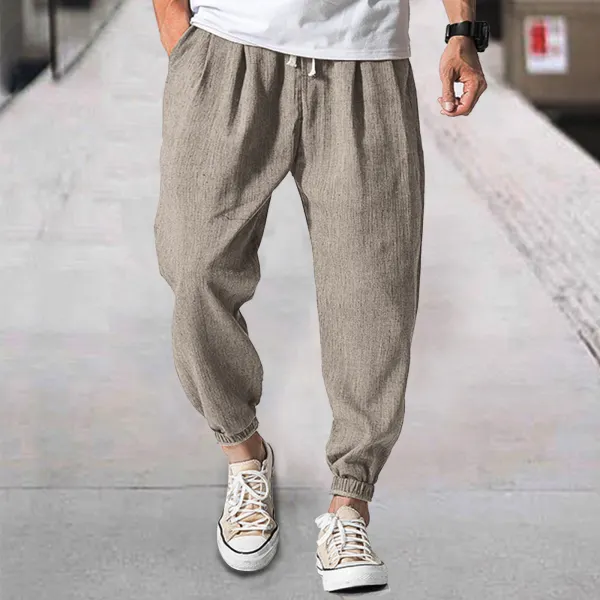 Men's Surfdome Linen Casual Bloomers Harem Belted Pants - Cotosen.com