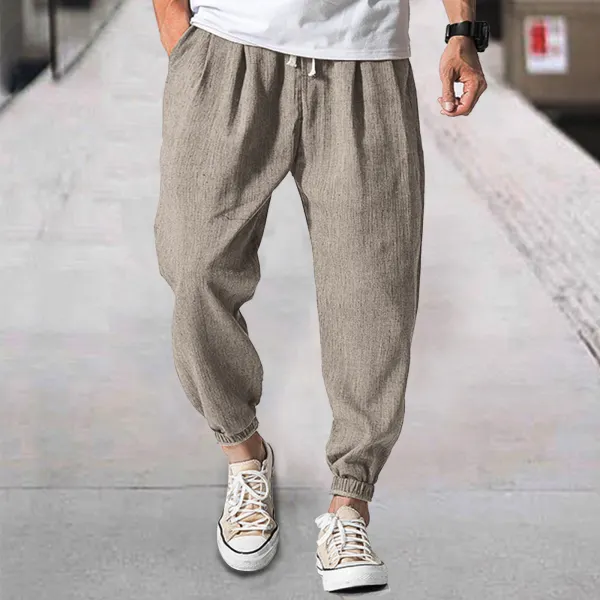 Men's Linen Casual Bloomers Harem Belted Pants - Keymimi.com 