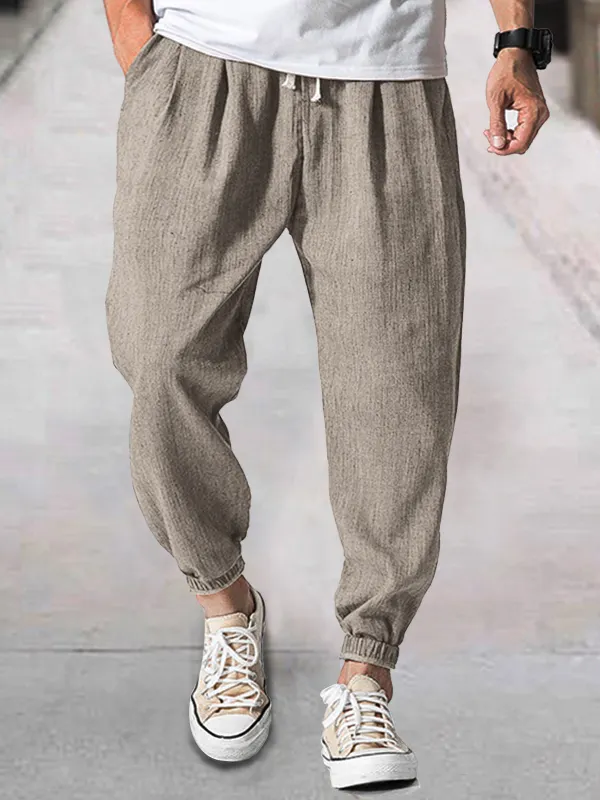 Men's Surfdome Linen Casual Bloomers Harem Belted Pants - Wantbright.com 