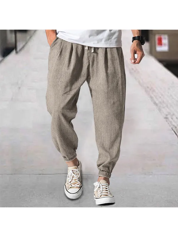 Men's Linen Casual Bloomers Harem Belted Pants - Ootdmw.com 