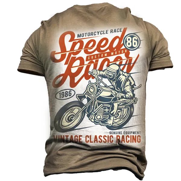Classic Race Motorcycle Men's Retro Casual Short Sleeve T-Shirt - Elementnice.com 