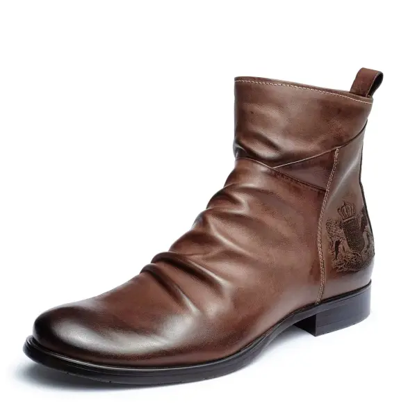 Vintage Embroidery Logo Handmade Soft Leather Ankle Boots - Sunhopebloom.com 