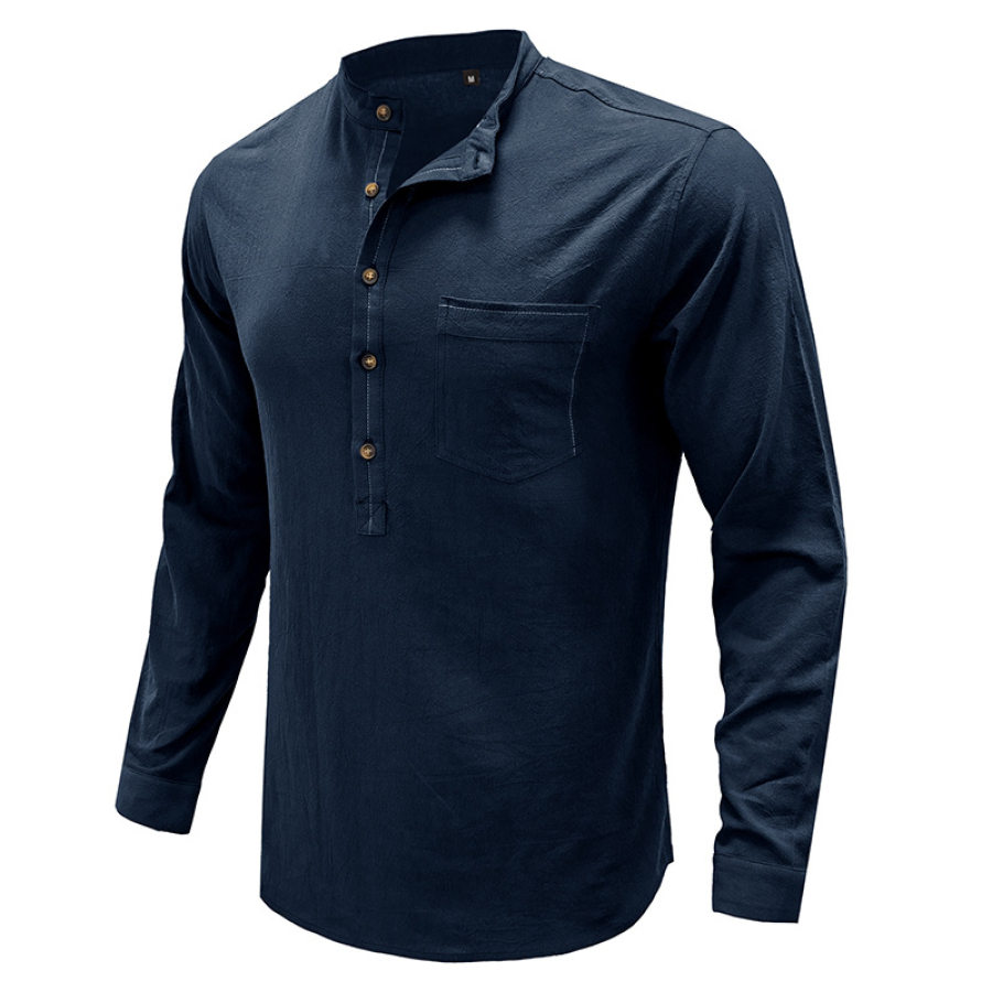 

Men's Vintage Breathable Cotton Linen Henley Collar Shirt