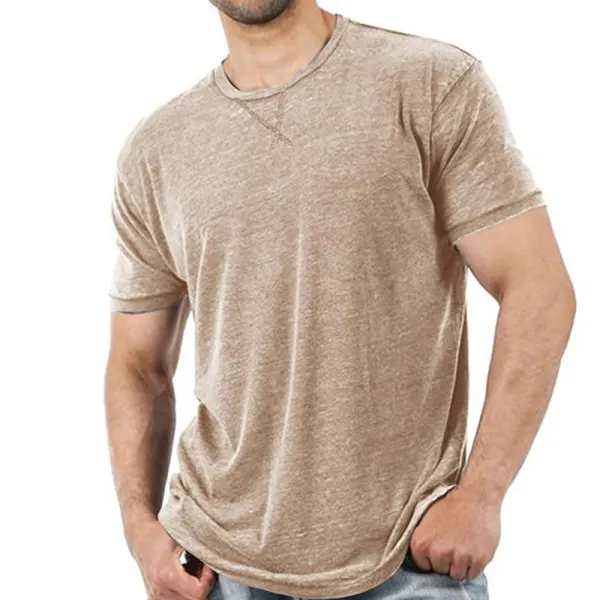 Men's Casual Comfortable Solid Color Short Sleeve T-Shirt - Elementnice.com 