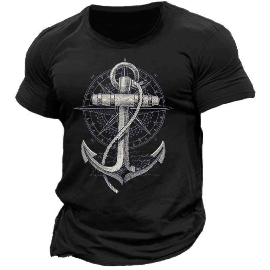 

Men's Anchor Compass Graphic Marine Cotton Print T-Shirt