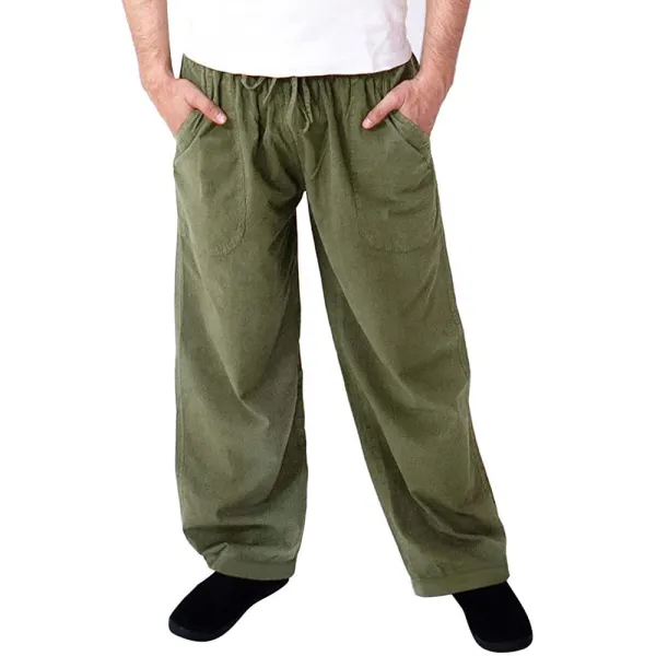 Men's Casual Solid Color Cotton Linen Quick Dry Loose Beach Trousers - Honeylop.chimpone.com 
