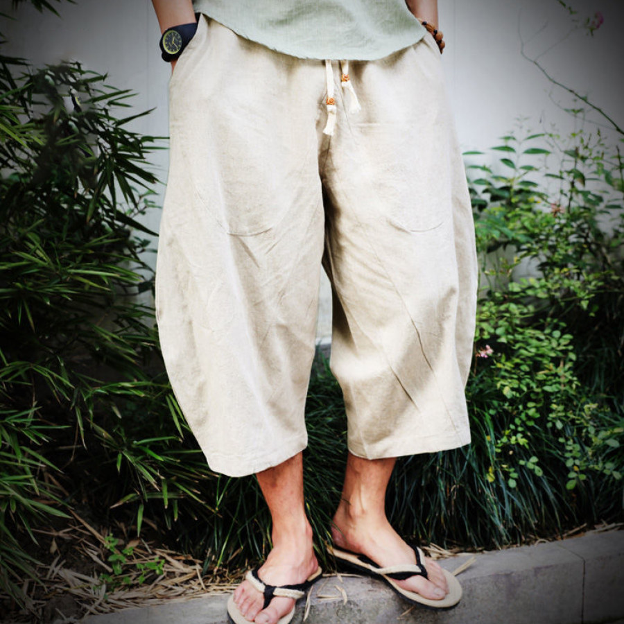 

Men's Casual Loose Cotton Linen Wide Leg Pants