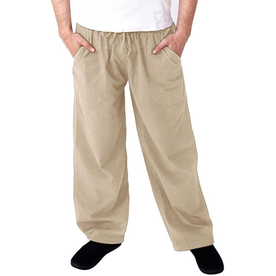 

Men's Casual Solid Color Cotton Linen Quick Dry Loose Beach Trousers