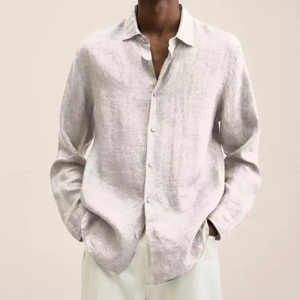 Men's Casual Long Sleeve Cotton Linen Shirt - Keymimi.com 