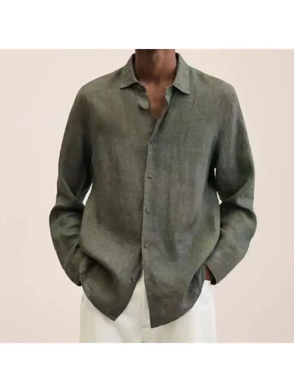 Men's Casual Long Sleeve Cotton Linen Shirt - Anrider.com 