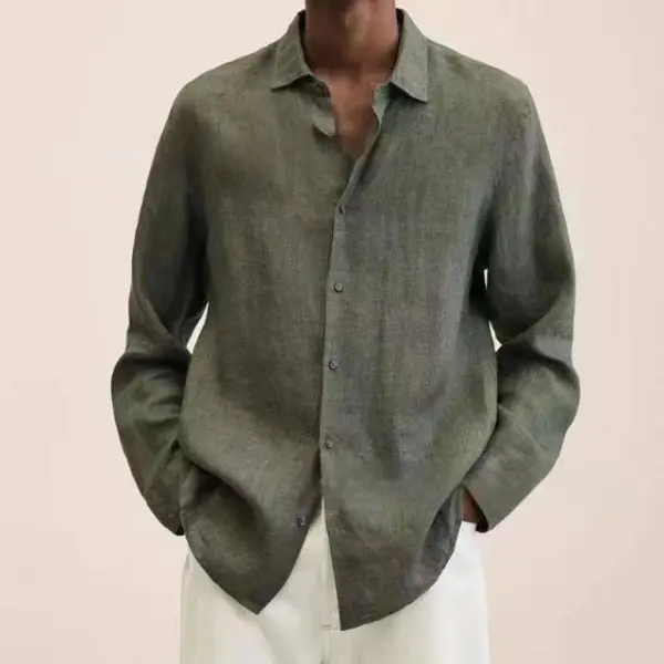 Men's Casual Long Sleeve Cotton Linen Shirt - Upgradecool.com 