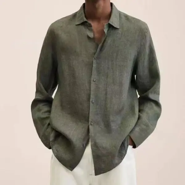 Men's Casual Long Sleeve Cotton Linen Shirt - Elementnice.com 