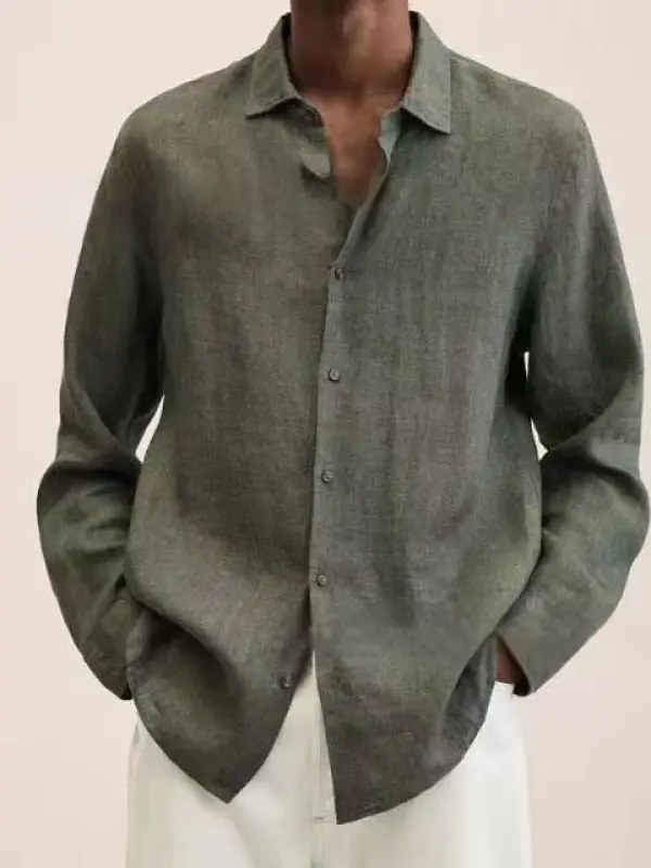 Men's Casual Long Sleeve Cotton Linen Shirt - Wantbright.com 
