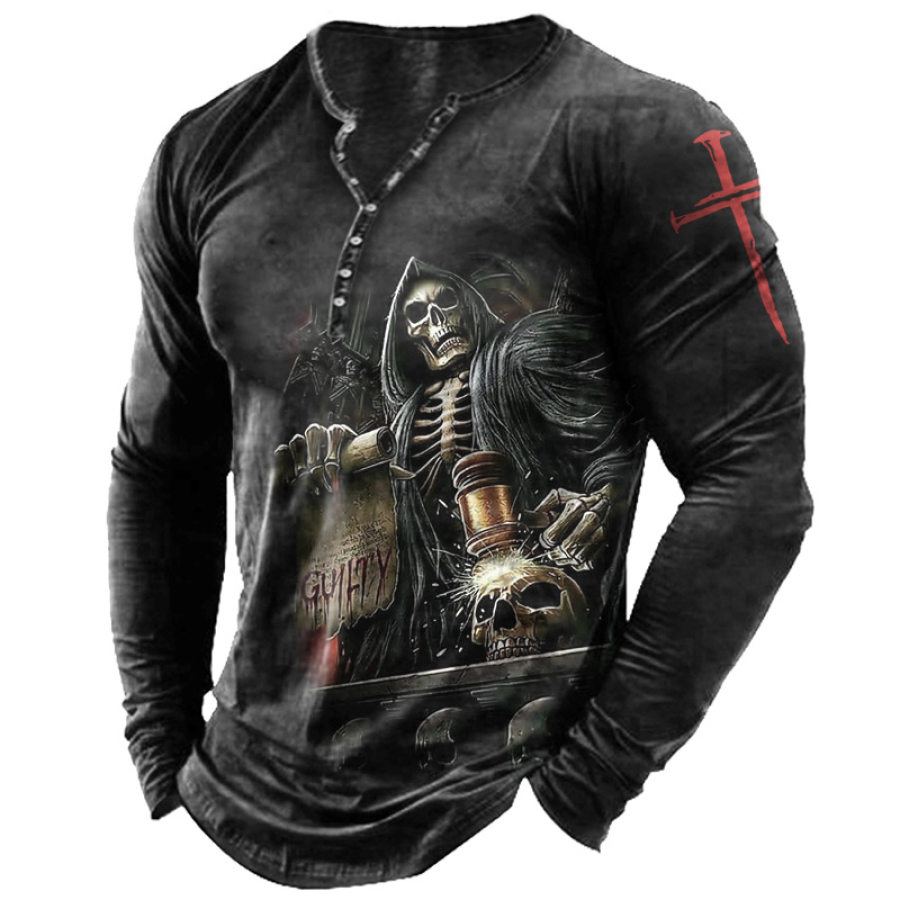 

Men's Diablo Skull And Cross Graphic Print Henry T-Shirt