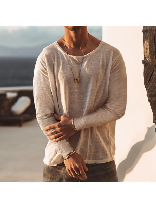 Men's Casual Cotton Long Sleeve T-Shirt - Realyiyi.com 