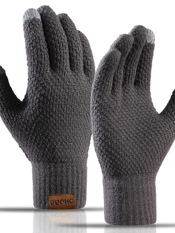 Men's Outdoor Fleece Warm Touch Screen Knit Gloves - Wantbright.com 