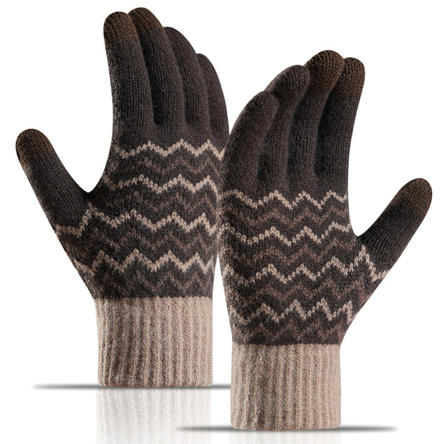 

Men's Outdoor Fleece Cold-proof Warm Touch Screen Knitted Gloves