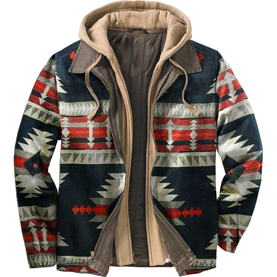 

Men's Vintage Ethnic Print Zip Long Sleeve Jacket