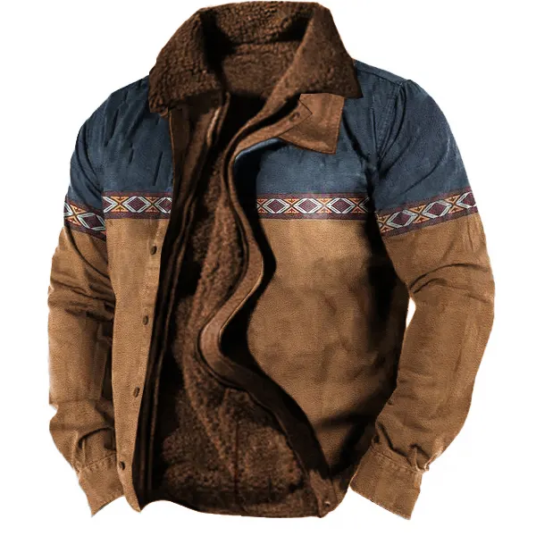 Men's Vintage Aztec Print Lining Plus Fleece Zipper Tactical Shirt Jacket Only $64.89 - Wayrates.com 