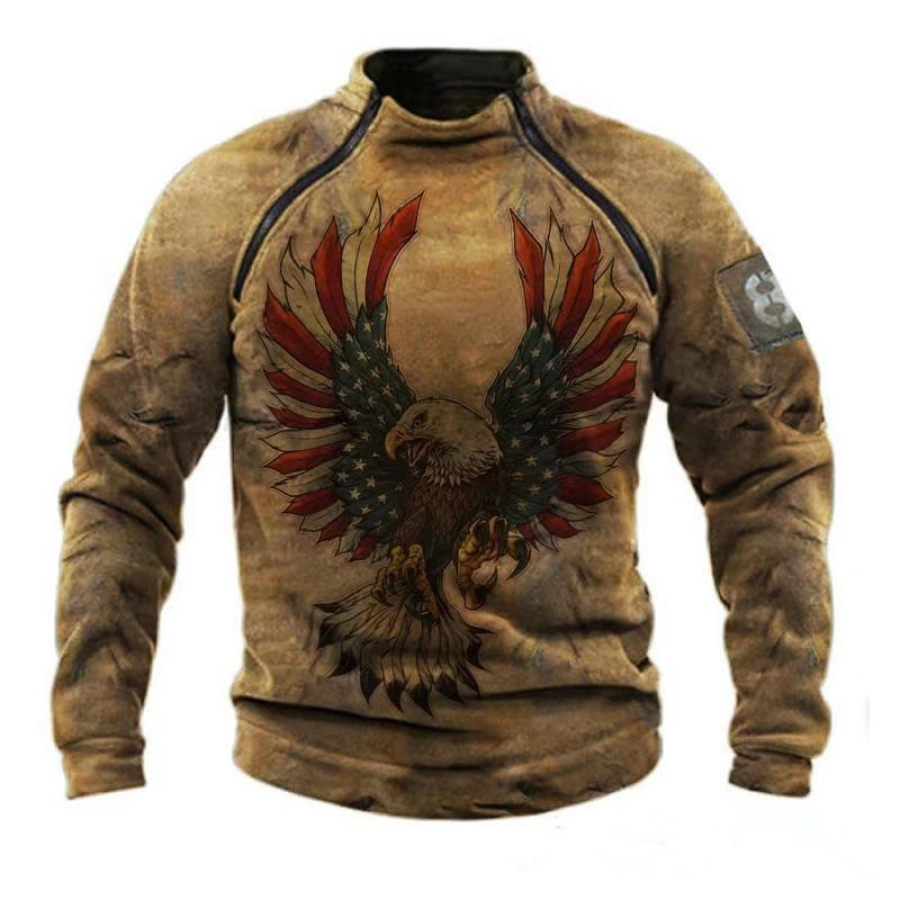 

Men's Vintage Distressed American Eagle Long Sleeve Sweatshirt