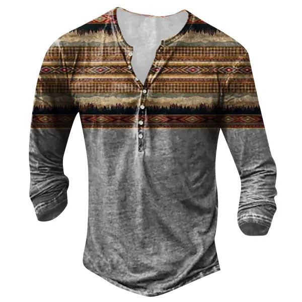 Men's Western Print Henley Collar Long Sleeve Top Only $21.89 - Wayrates.com 