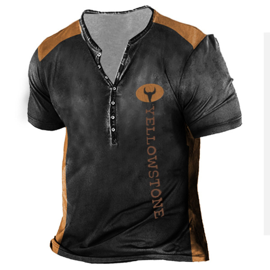 

Men's Vintage Western Yellowstone Henley T-Shirt