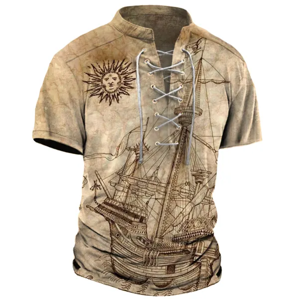 Men's Vintage Nautical Boat Drawstring T-Shirt - Elementnice.com 